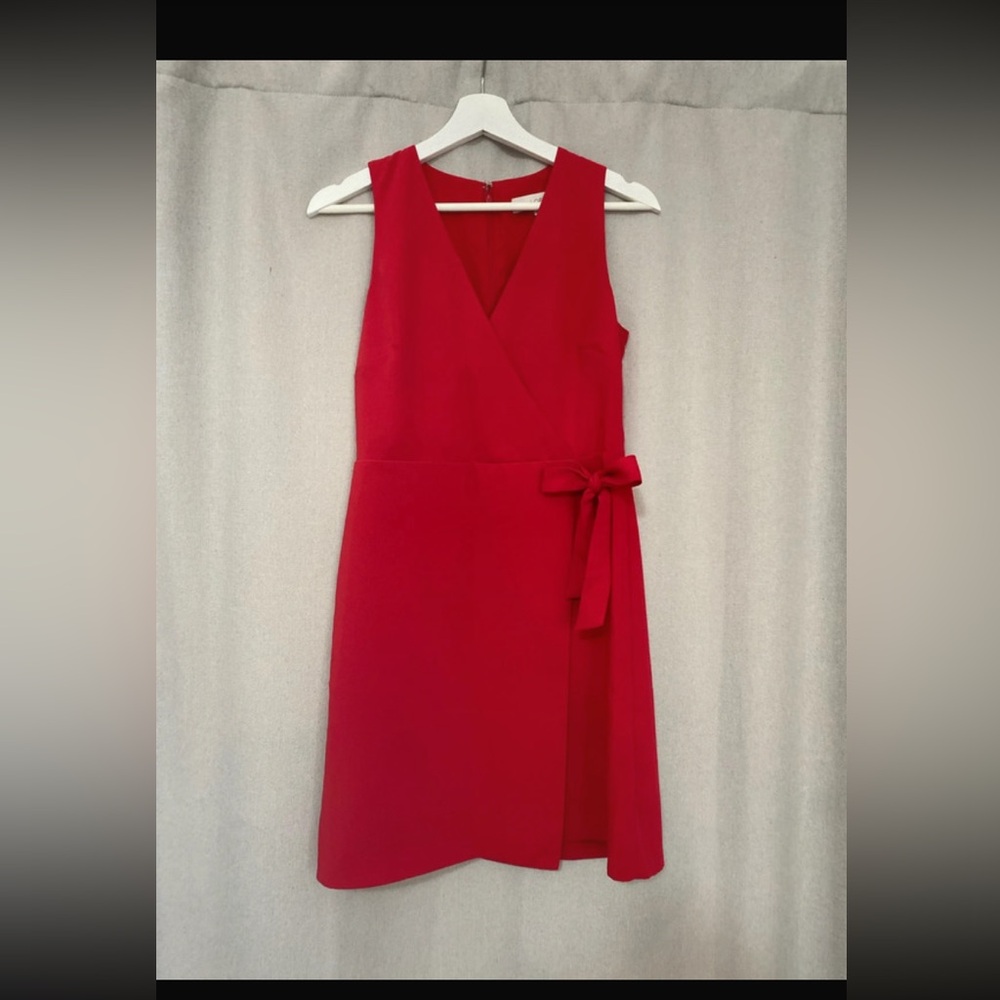 LOFT Red Sleeveless Wrap-Style Midi Dress